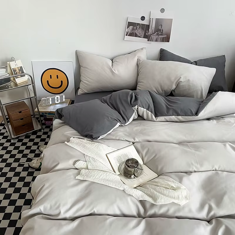 Ensemble de housse de couette en coton lavé, ensembles de literie noirs pour chambre d'hôtel, housse