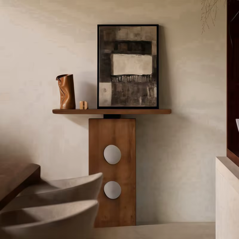 Table d'angle ronde en bois, style moderne et unique, table d'angle pour couloir, entrée, table en b