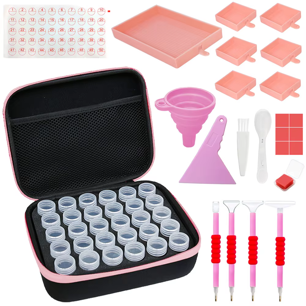 Kit d'accessoires pour valise de peinture diamant avec conteneur de rangement, bouteille, plateau, s
