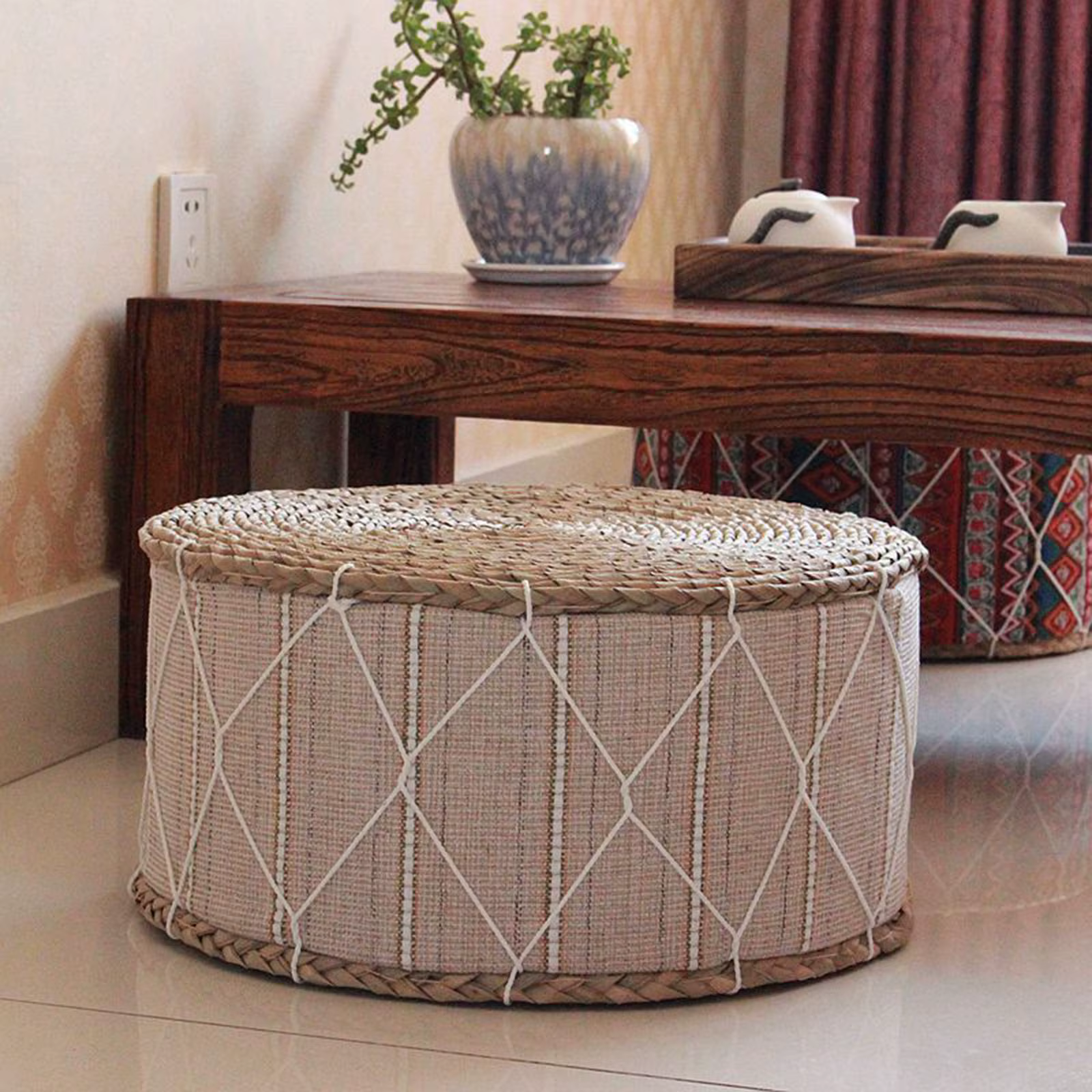 Coussin de sol en paille tissée, pouf futon, tatami, polymère Zafu, siège de méditation de yoga, meu