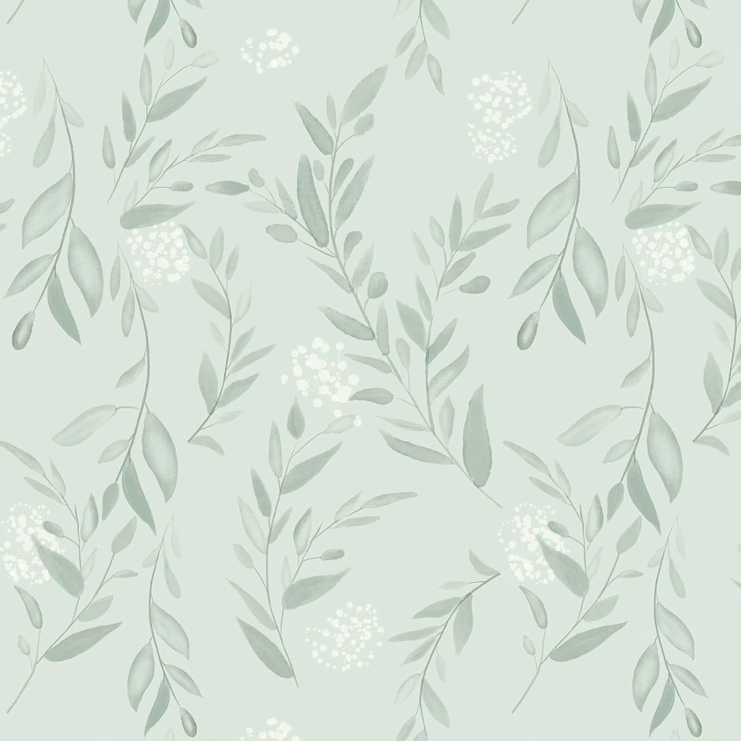 Papier peint auto-adhésif amovible à feuilles vertes sauge, papier de Contact Floral vert Boho, pour