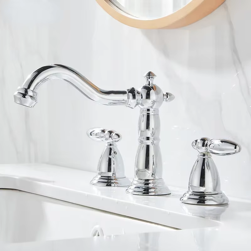 Robinets de salle de bains à double support, 3 pièces, robinets de lavabo de salle de bains à trois 