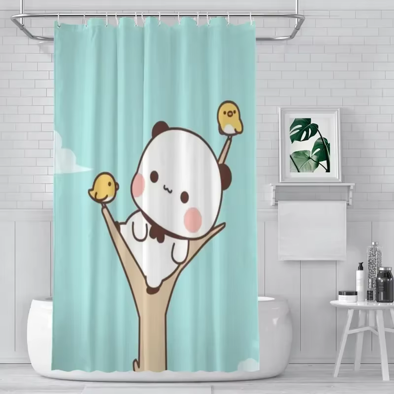 PO01 Rideau de douche salle de bain ours mignon Pnada Bubu Dudu décor articles ménagers modernes rid