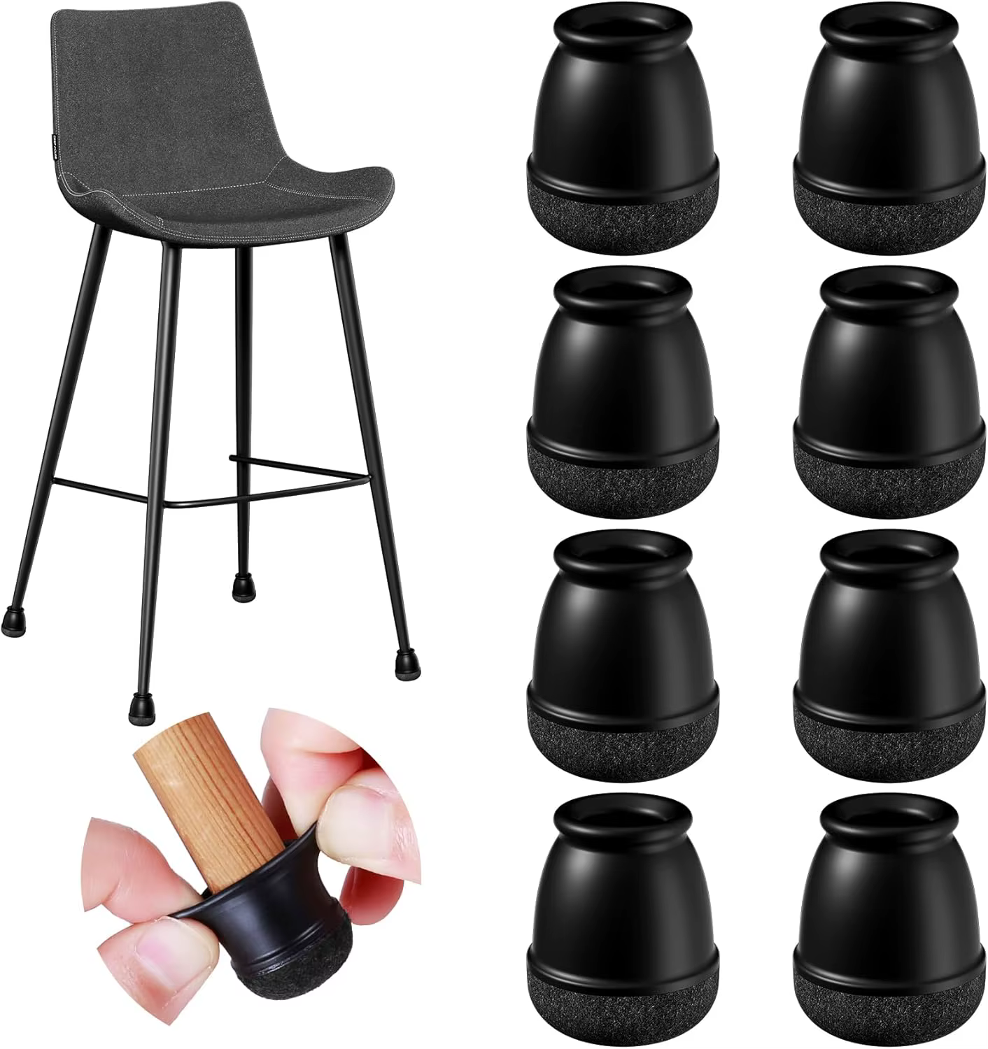 8 pièces Table ronde chaise jambe sol protecteur pied couverture noir anti-dérapant Silicone meubles