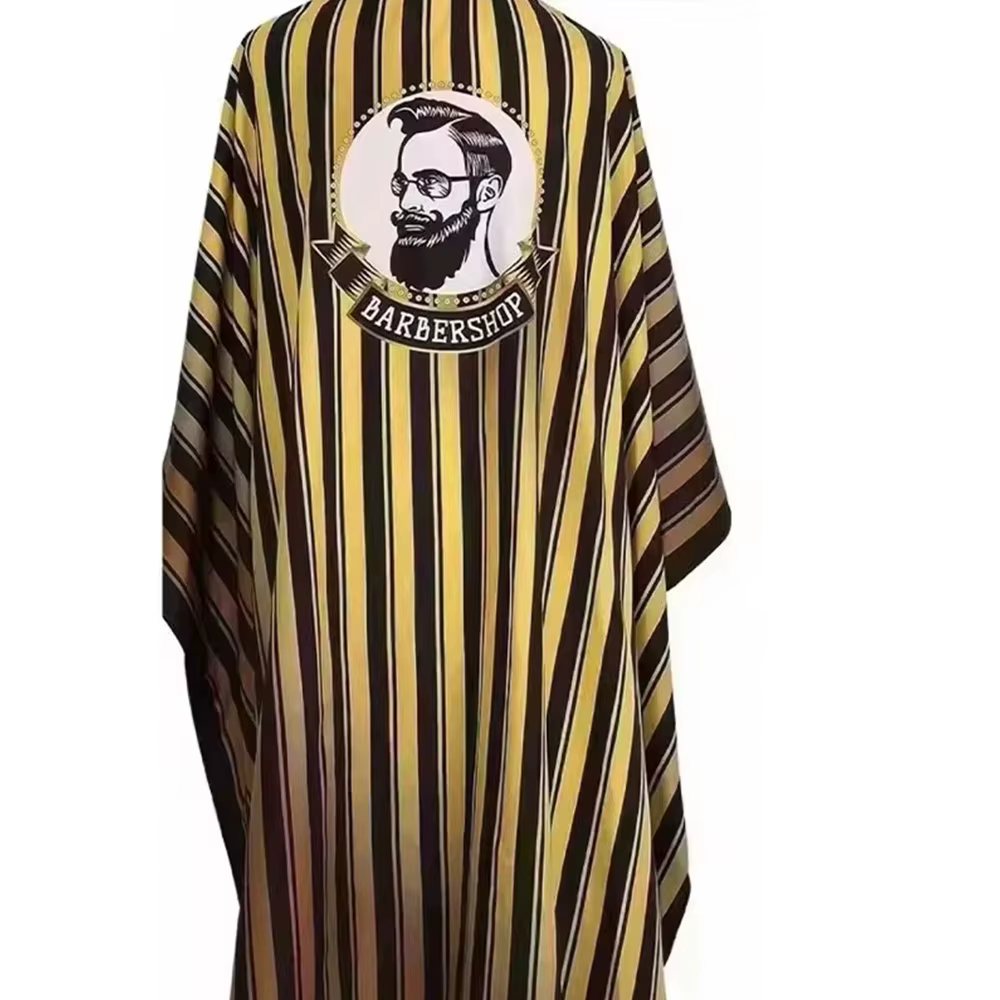Cape de coupe de cheveux imprimée pour barbier, Cape de Salon imperméable à rayures jaunes et noires