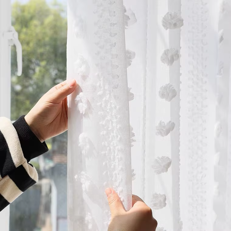 Rideau blanc de luxe léger en velours de neige romantique, rideau boule de velours tridimensionnel p