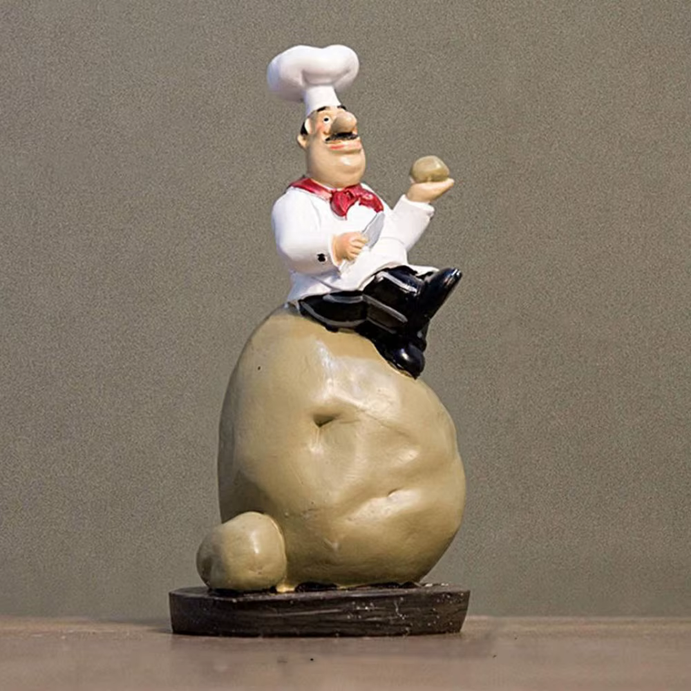 Statuette de chef de boulangerie rustique artisanale en résine, modèle de décoration de pâtisserie d