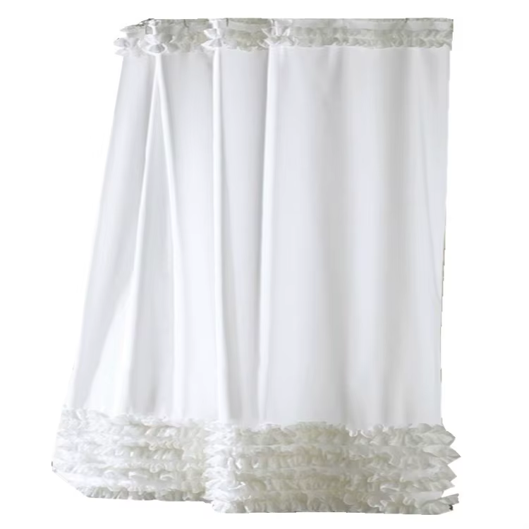 Rideau de douche à volants, tissu long blanc avec volants faits à la main, rideaux de bain chics de 