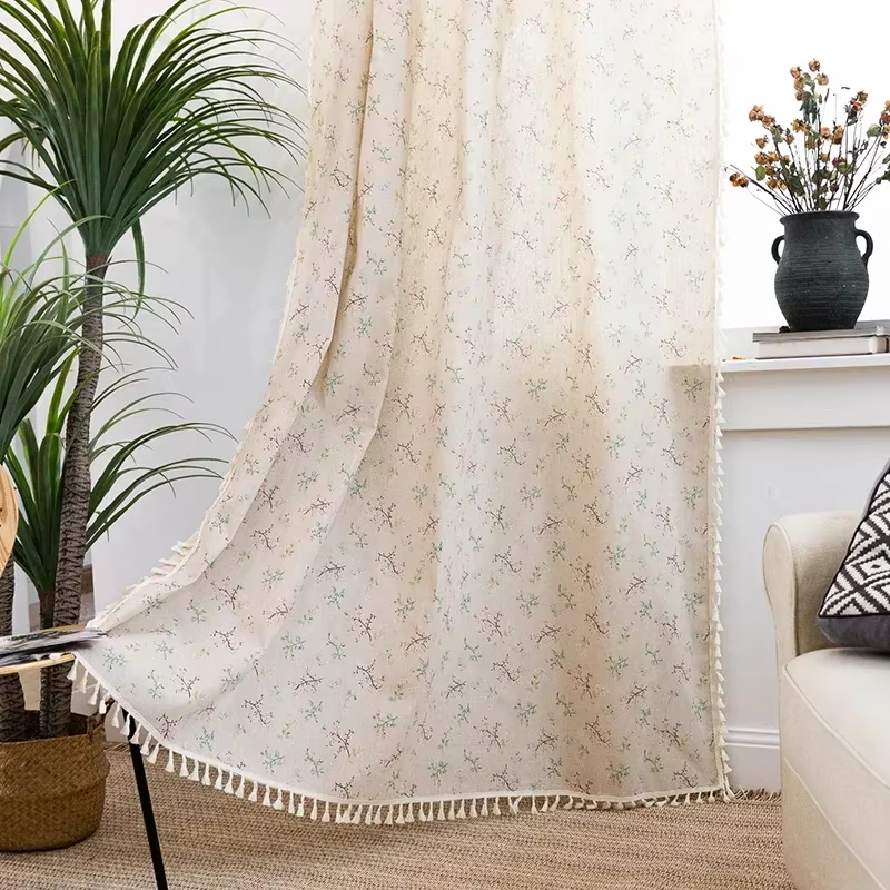 Rideaux de ferme à fleurs, semi-affaissement, pour salon, en coton et lin, style bohème, pour fenêtr