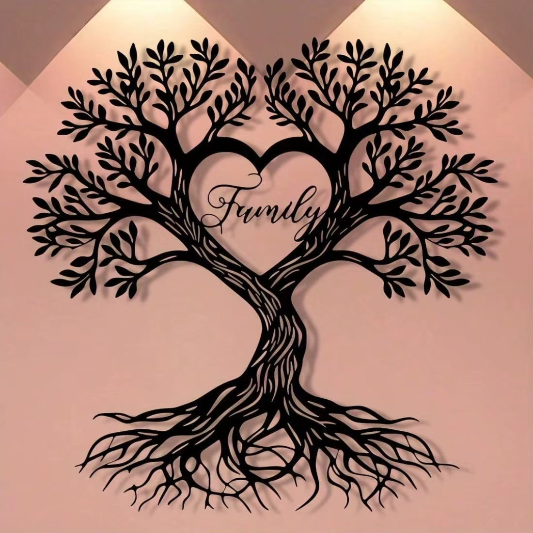 Art mural arbre de vie, décor d'amour familial en forme de cœur en métal pour salon et chambre à cou