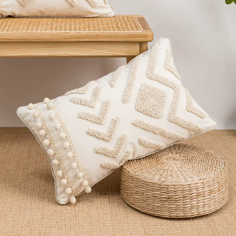 Juste de coussin brodée pour la maison, taie d'oreiller décorative, taie d'oreiller capitonnée, beig