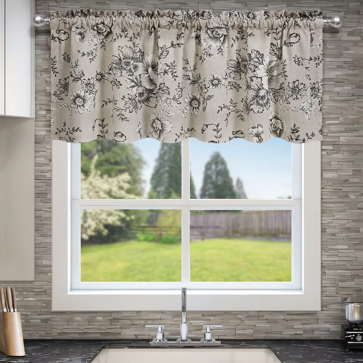 1pc petites rideaux de fenêtre pour chambre rideau court pour salle de bain salon, imprimé pivoine à