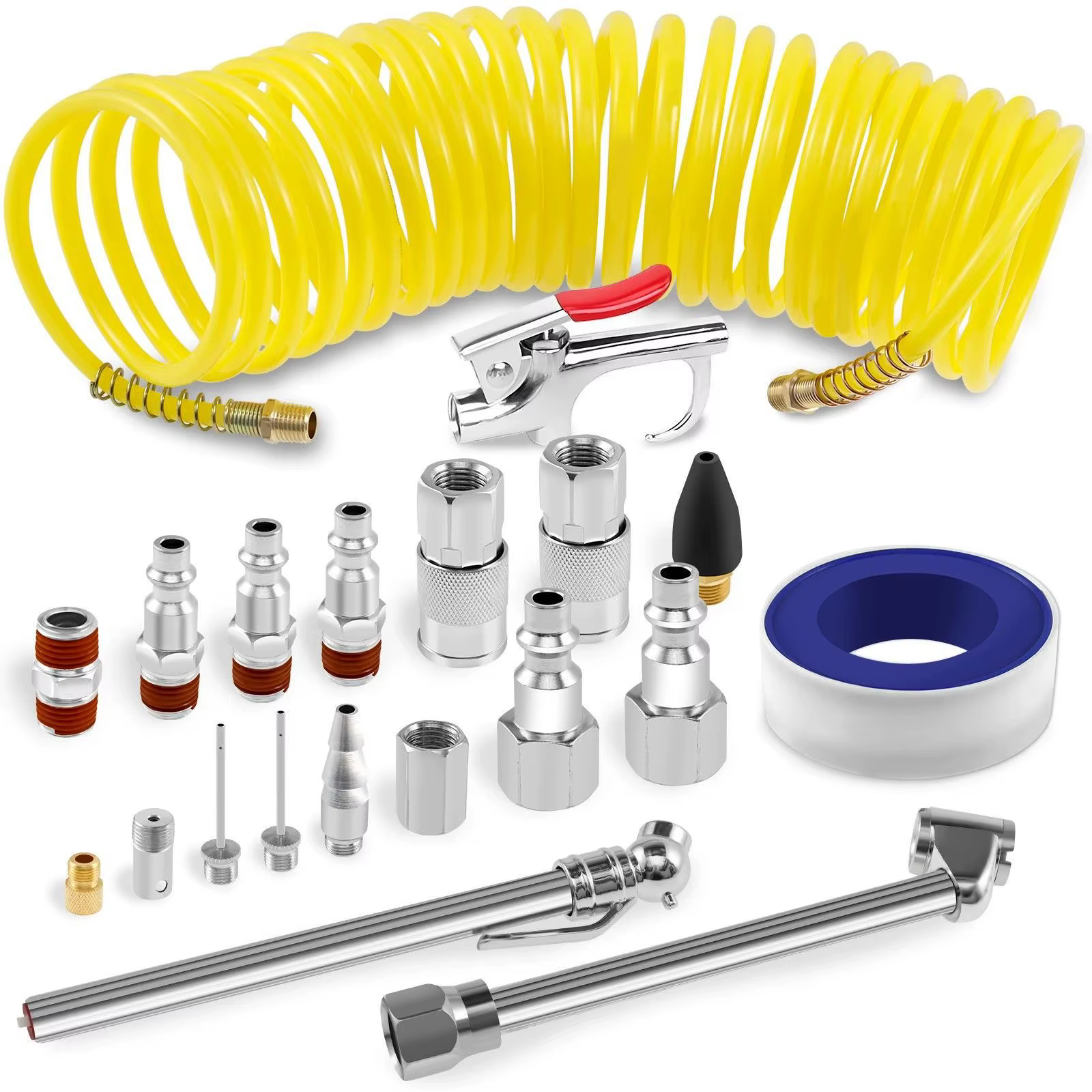 Kit d'accessoires pour compresseur d'air 20 pièces, comprenant un tuyau d'air rétractable de 25 pied