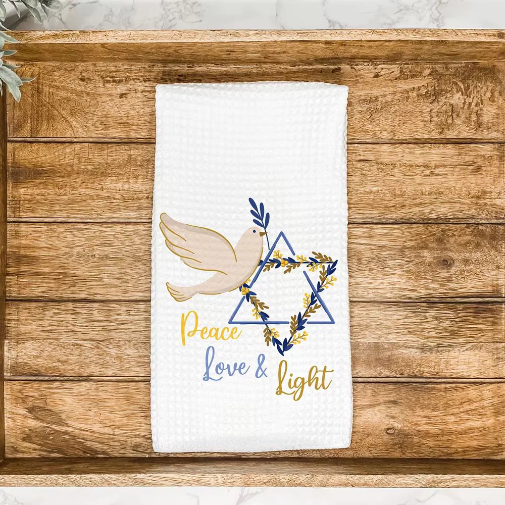 Peace Love Light Hanukkah gaufre serviette à thé étoile de David juif vacances cuisine plat serviett