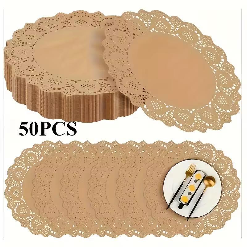 50 pièces de sets de table jetables en papier kraft brun pour mariage, anniversaire, fête de Noël, a