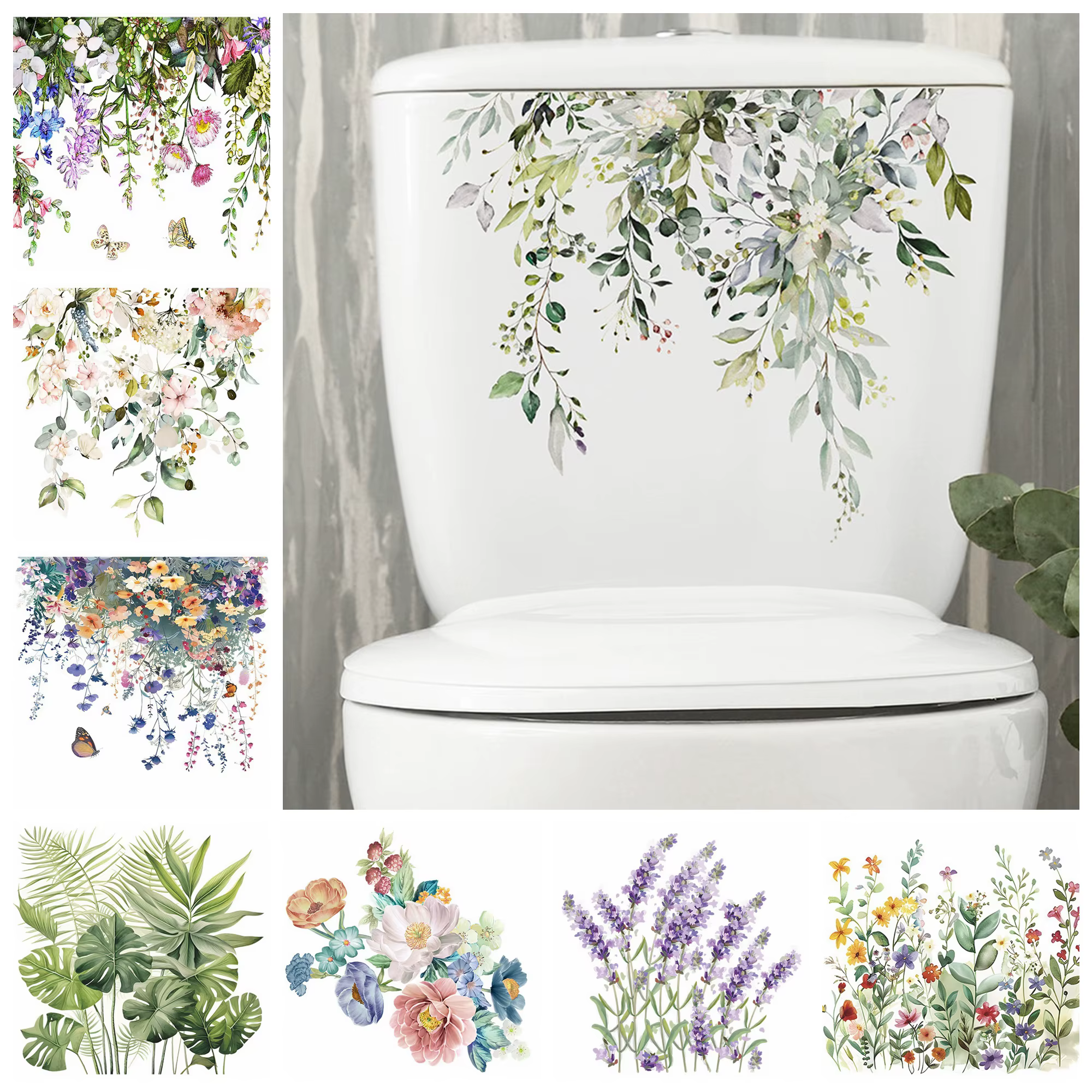 Autocollant Mural feuilles de plantes vertes pour salle de bains et toilettes, outil de fermeture de