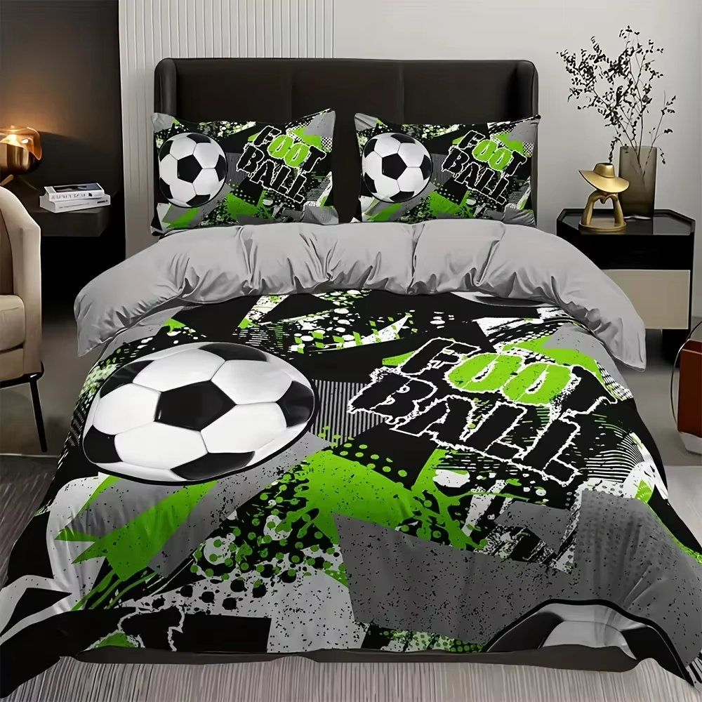 Ensemble de housse de football imprimé pour garçons et adolescents, 1 housse de football, 1/2 taies 