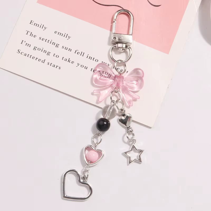 Goth-Breloque de téléphone Y2K pour filles et femmes, rose, argent, nœud, cœur, étoile, porte-clés p