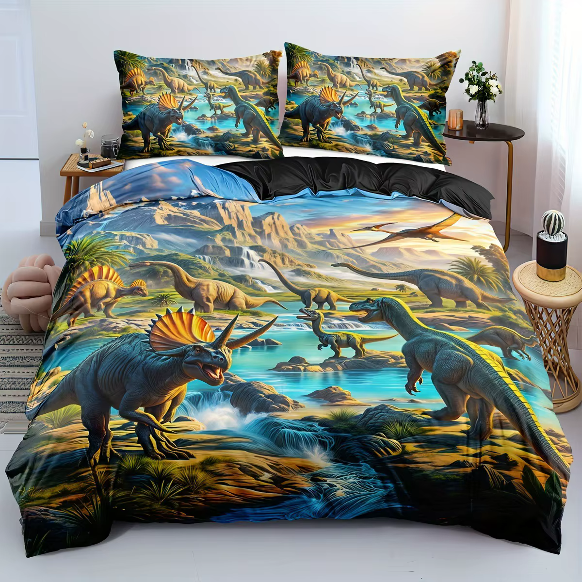 Housse de couette imprimée dinosaures jurassiques, ensemble de literie sur le thème de la jungle et 