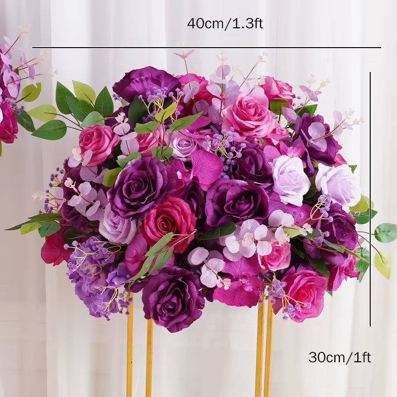 H7789 centres de Table de mariage 40cm boule de fleur violet Rose Rose Babysbresth Eucalyptus Arrang