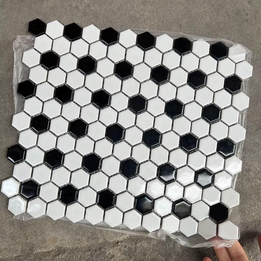 13 pièces hexagone brillant noir fleur mixte mat blanc céramique mosaïque carrelage cuisine piscine 