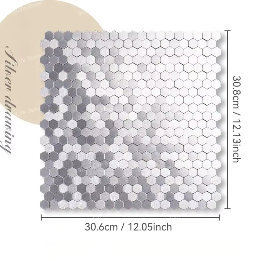 Mosaïque murale de luxe en métal et acier inoxydable, carrelage de salle de bains 3D, mosaïque hexag