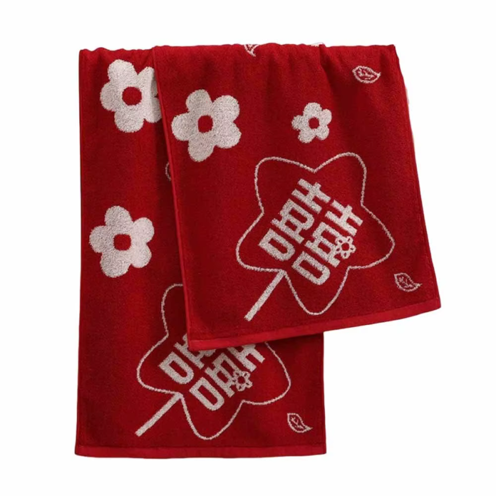 Serviette de bain rouge en coton, motif cœur, pour mariage, matière absorbante, 34*74 cm, cadeau pou