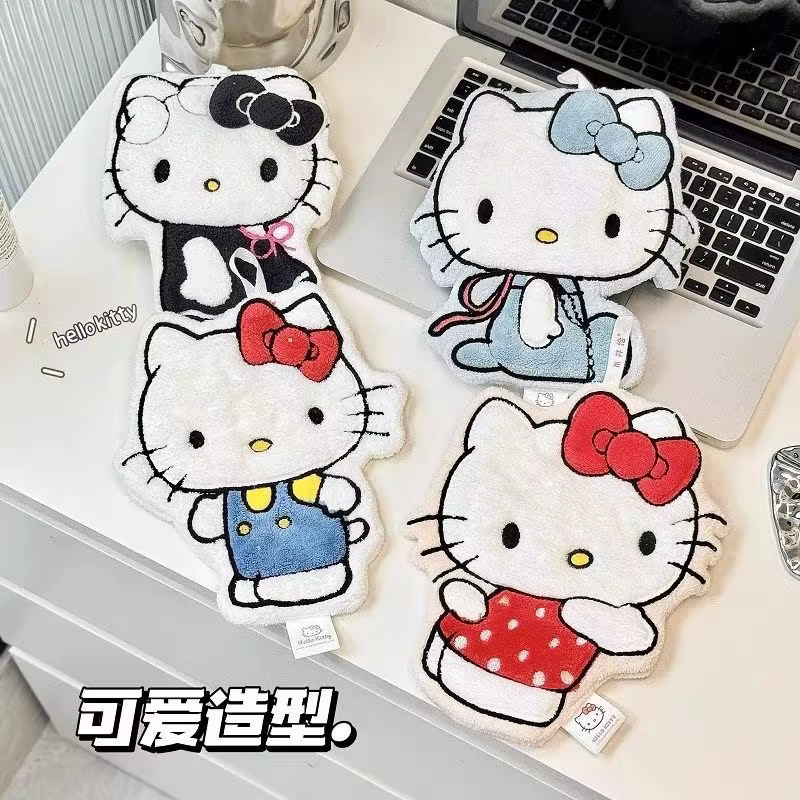 Hellokitty Kawaii – serviette de lavage des mains, dessin animé, Type suspendu, Double couche épaiss