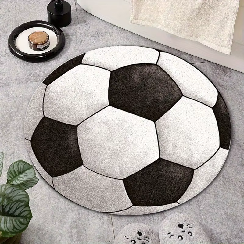 Tapis rond imprimé ballon de football, noir et blanc, motif de football, décoration intérieure pour 