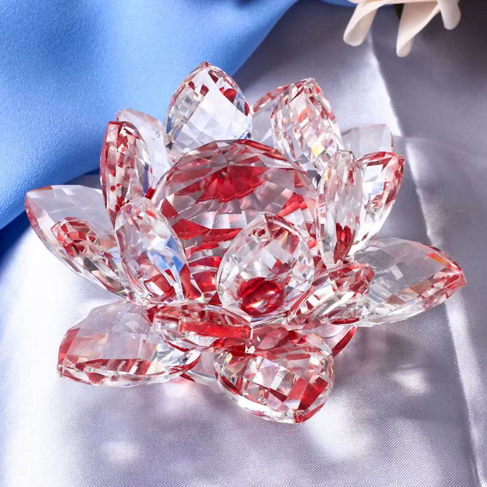 Figurine de fleur de Lotus en cristal, décoration de mariage pour la maison, Collection artisanale e