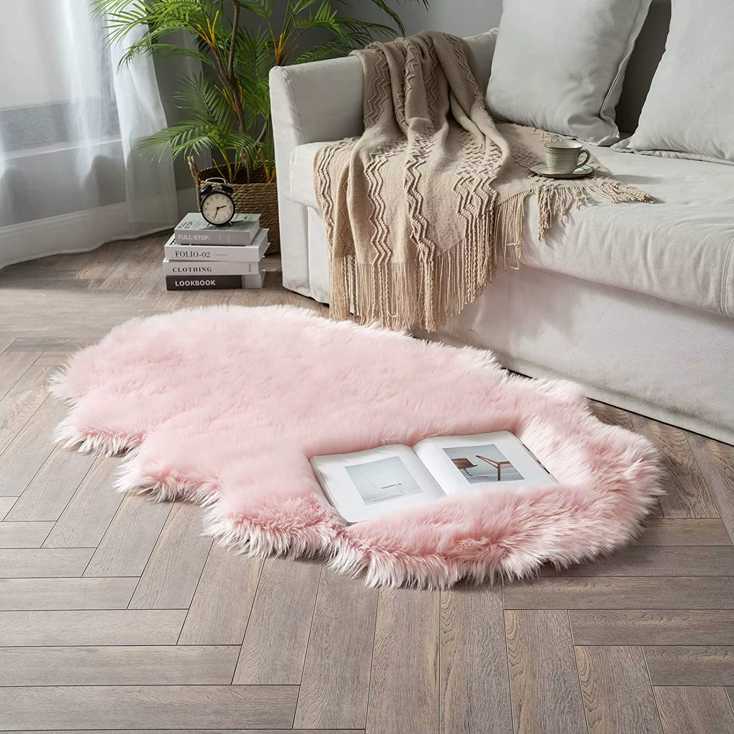 Tapis de fourrure luxueux Shaggy pour chambre à coucher, doux et moelleux, en fausse peau de mouton,