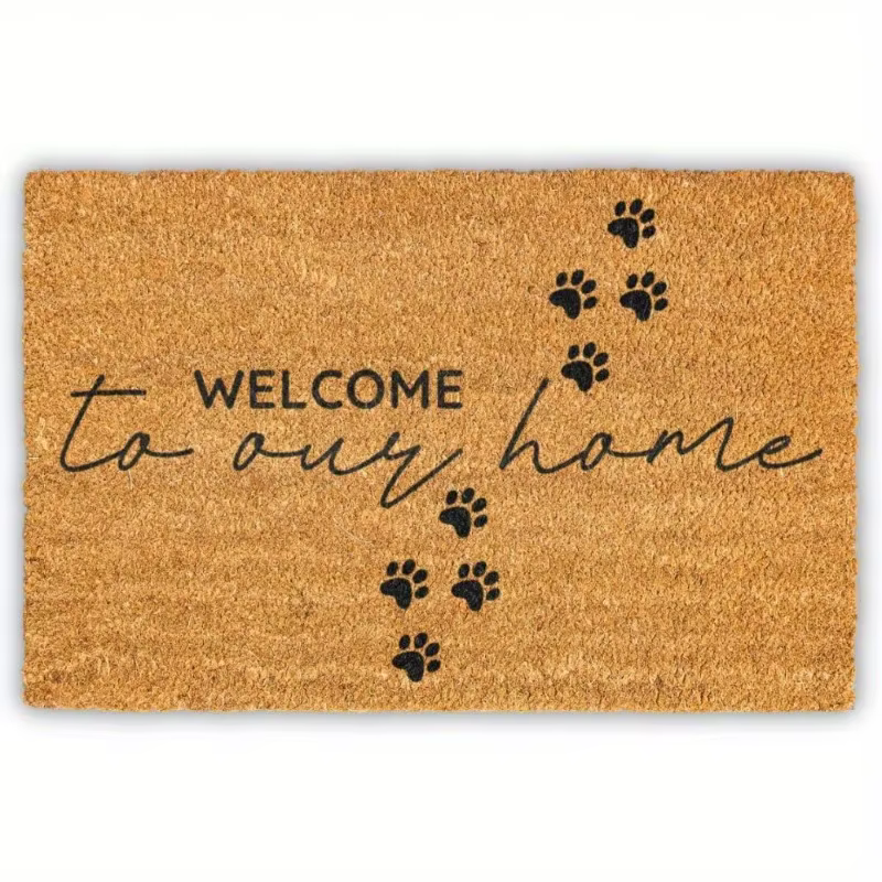 Tapis de bienvenue avec imprimé patte de chien - Texte "Bienvenue à notre maison", paillasson d'entr
