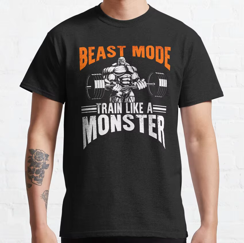 T-shirt de fitness imprimé Beast Mode, T-shirt grande taille, Entraînement comme un monstre, Muscula