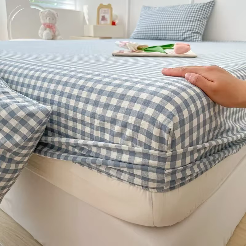 Drap-housse en coton lavé, antidérapant, avec bande élastique autour du matelas, housse de lit et ta