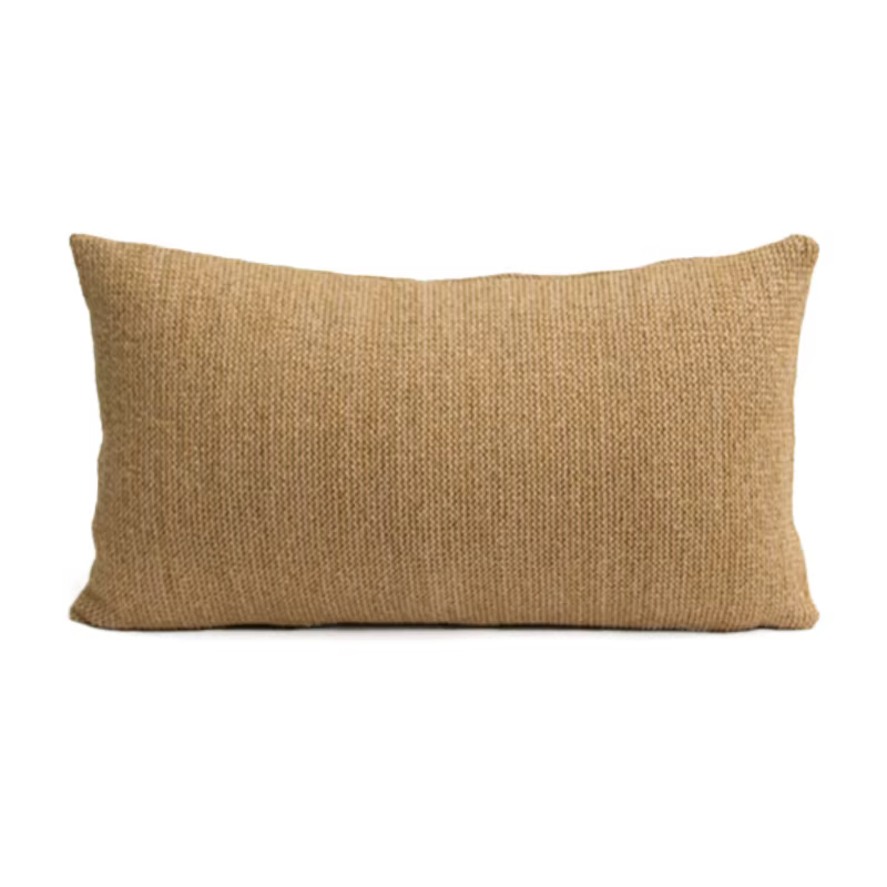 Housse de coussin en jute tissée naturelle, motif quadrillé vert, style bohème, avec décor de feuill