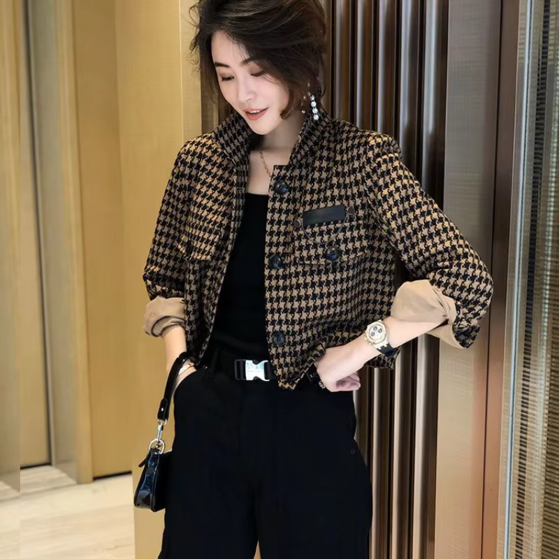 Mode Plaid femmes manteau 2025 court rembourré recadrée automne veste femme vêtements de luxe vêteme