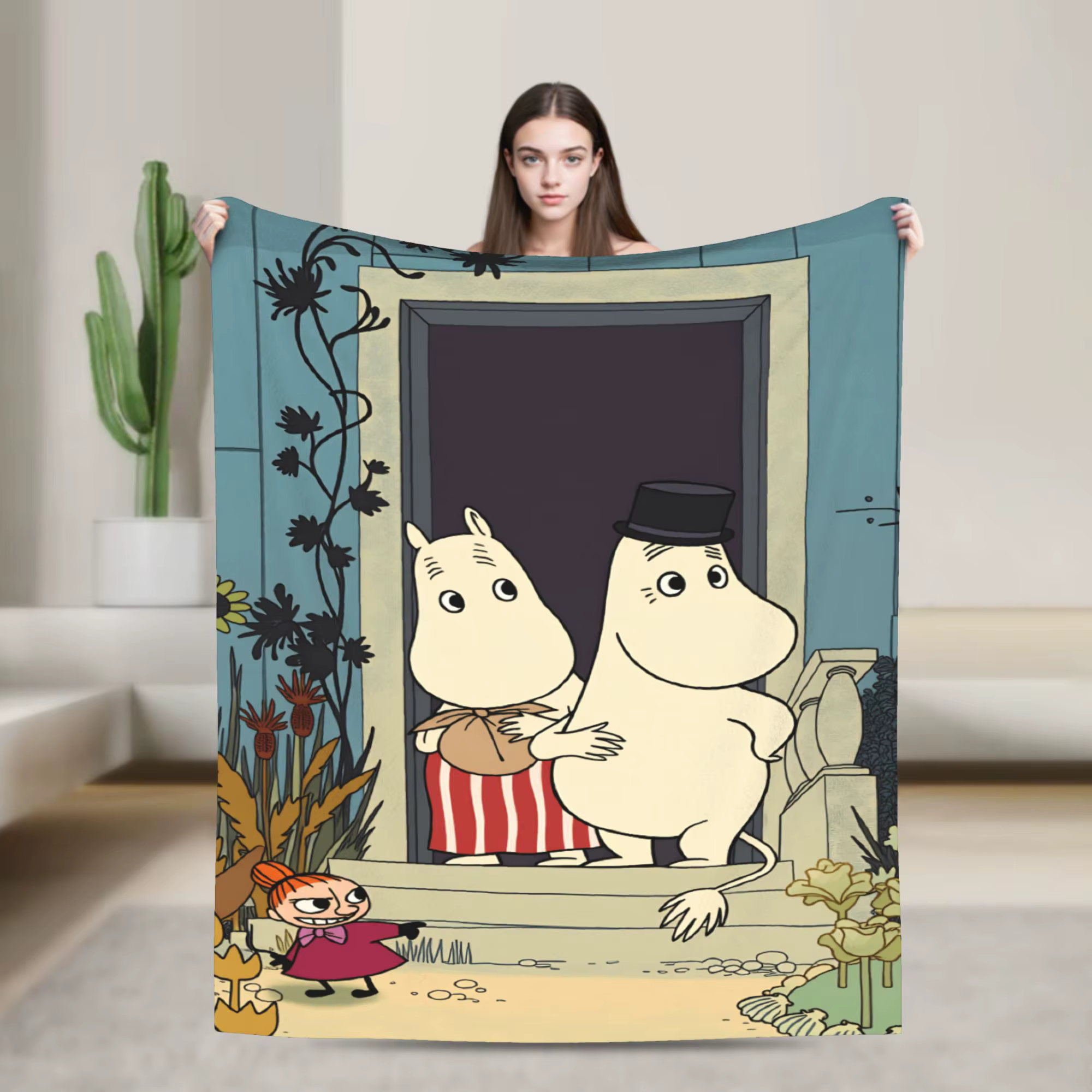 Couverture confortable M-Moomins pour canapé-lit, couverture décontractée en flanelle pour le campin