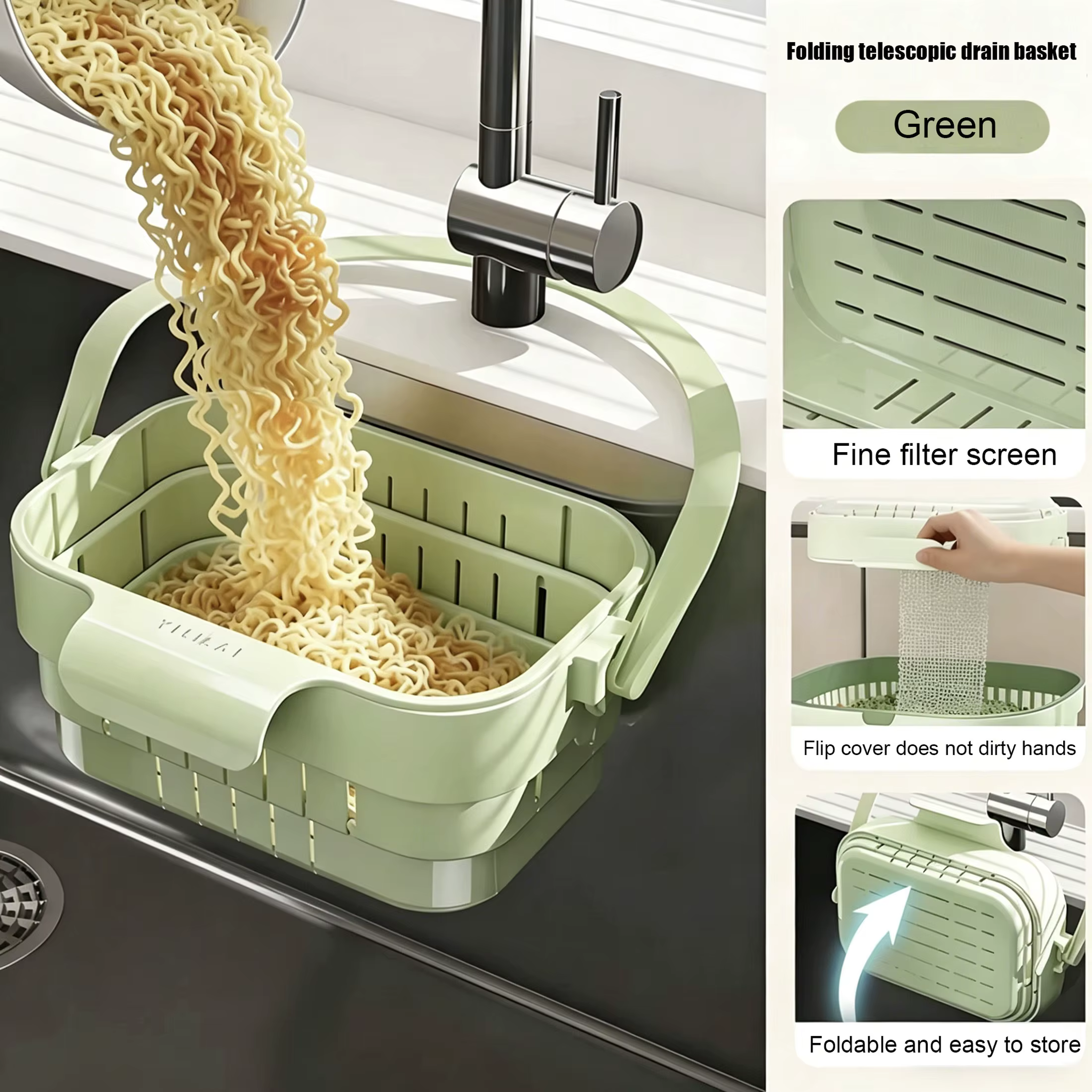 Panier de vidange pliable et extensible pour évier de cuisine, support suspendu pour évier, panier d