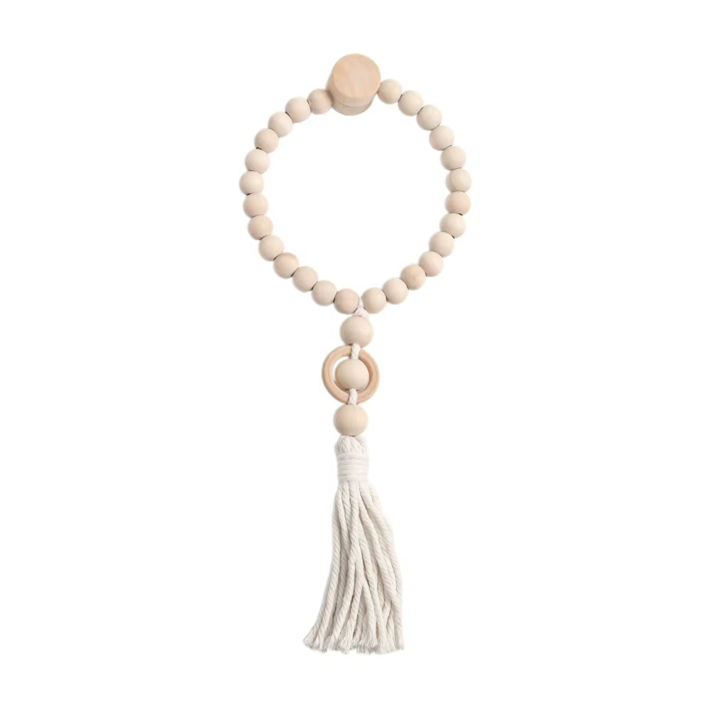 Attaches de rideaux créatives en perles de bois rustiques avec pompons, style bohème, attaches décor