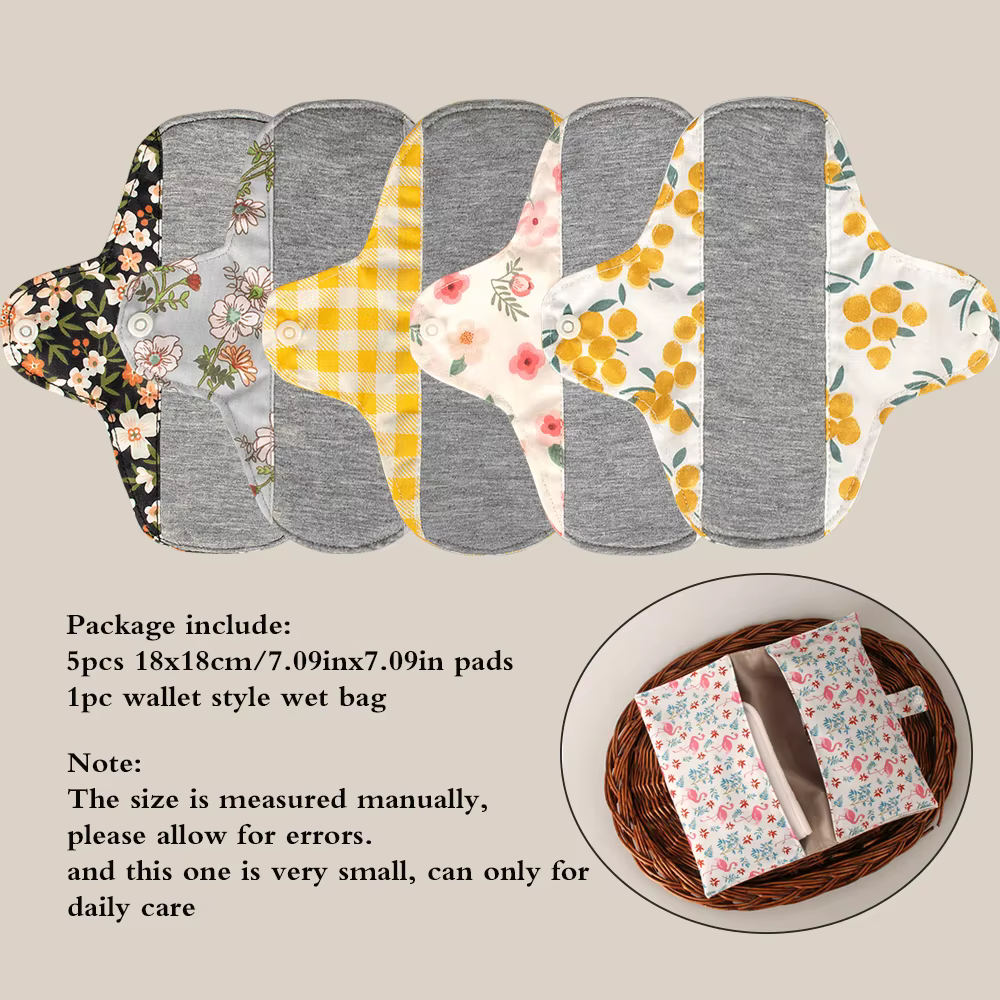 Serviettes hygiéniques antidérapantes, 5 pièces, doublure en graphène, tissu en coton, serviettes hy