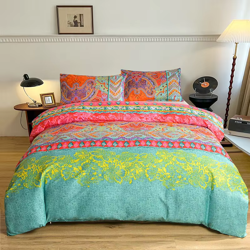 Ensemble de housse de couette bohème élégance en polyester brossé avec taies d'oreiller – Confort, i