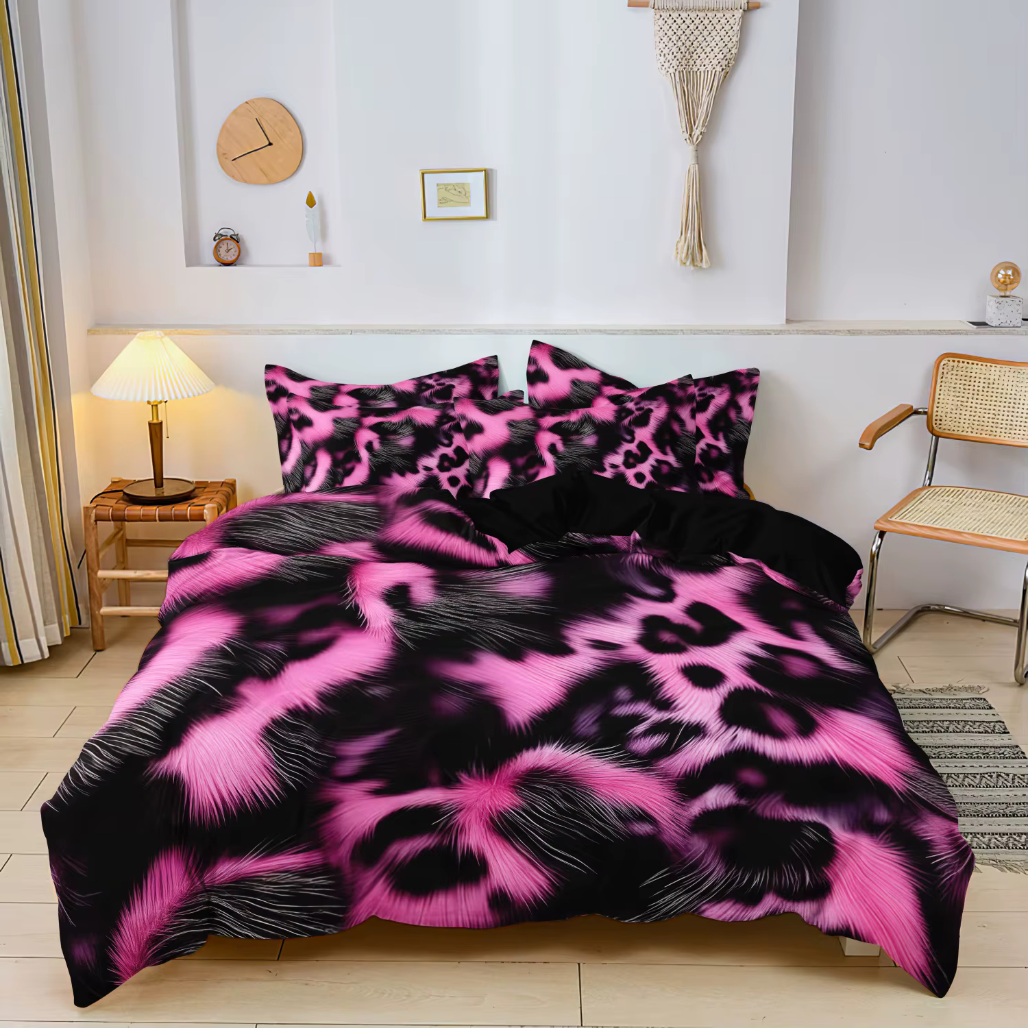 Ensemble de housse de couette à imprimé léopard rose abstrait, 3 pièces, literie imprimée haute défi