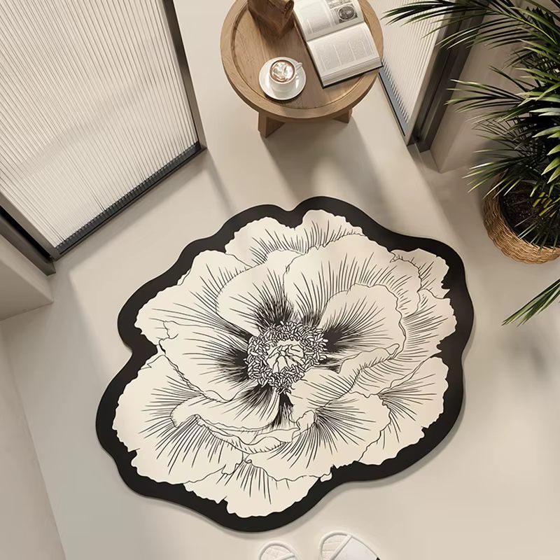 Tapis de sol de salle de bain absorbant l'eau, antidérapant, résistant à la saleté, fleur de diatomé