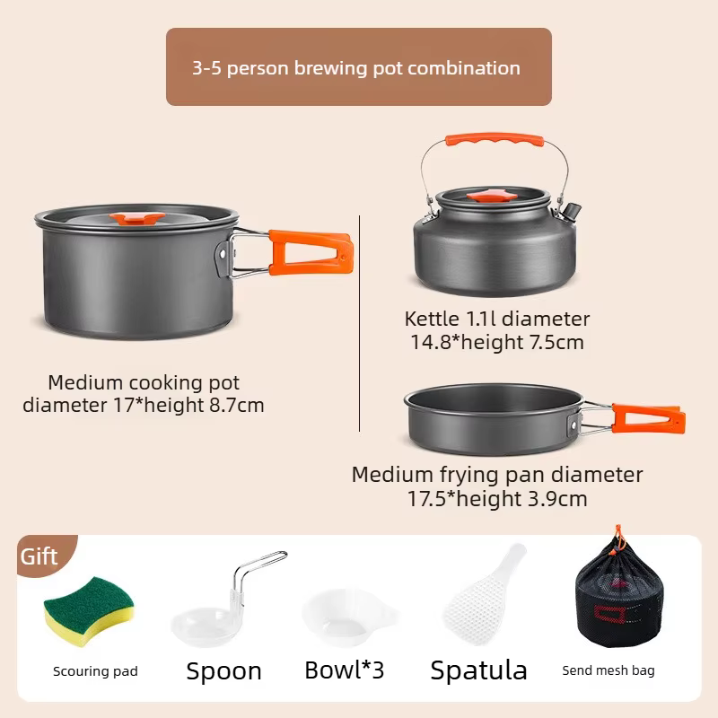 Ensemble de cuisine de camping en aluminium antiadhésif, vaisselle portable d'extérieur, bouilloire,