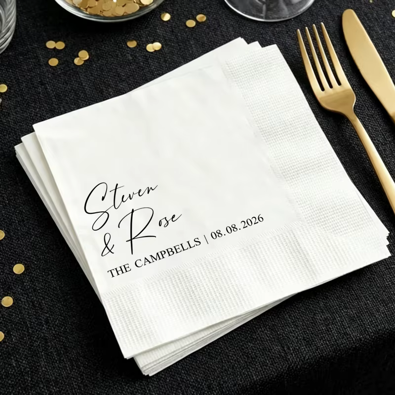50/100 Serviettes Personnalisées pour Mariage, Serviettes en Papier Décorées, Serviettes de Mariage 