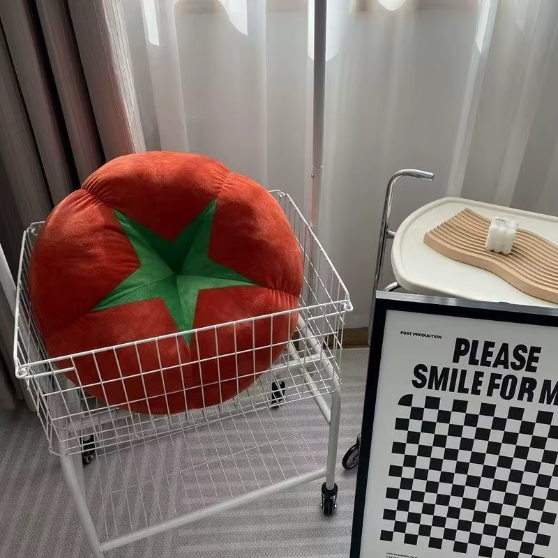 Coussin rond en forme de tomate, épais, motif champignon et kaki, pour chambre à coucher et coussins