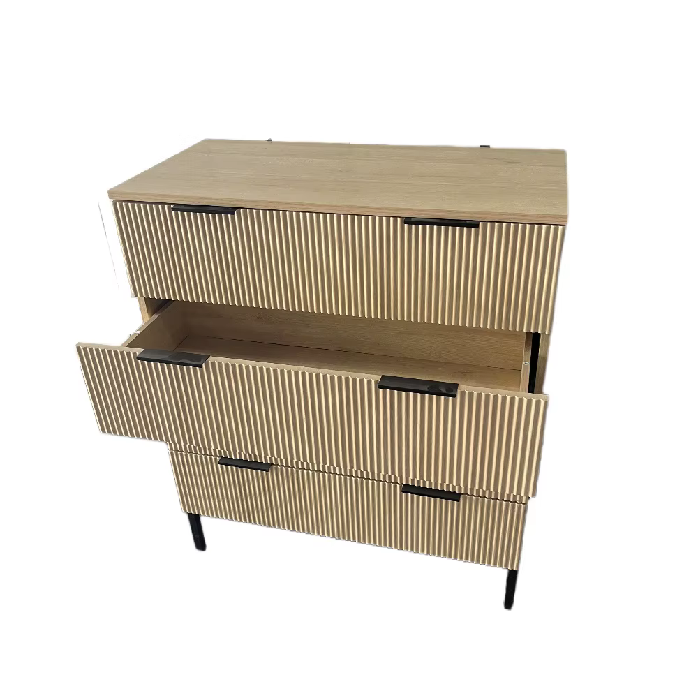 Commode à 4 tiroirs de style moderne avec texture gravée verticale pour le rangement du salon
