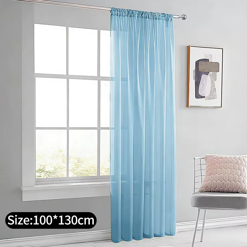 Voilage uni bleu clair pour fenêtre, rideaux doux créant une ambiance cosy pour chambre, salon, sall