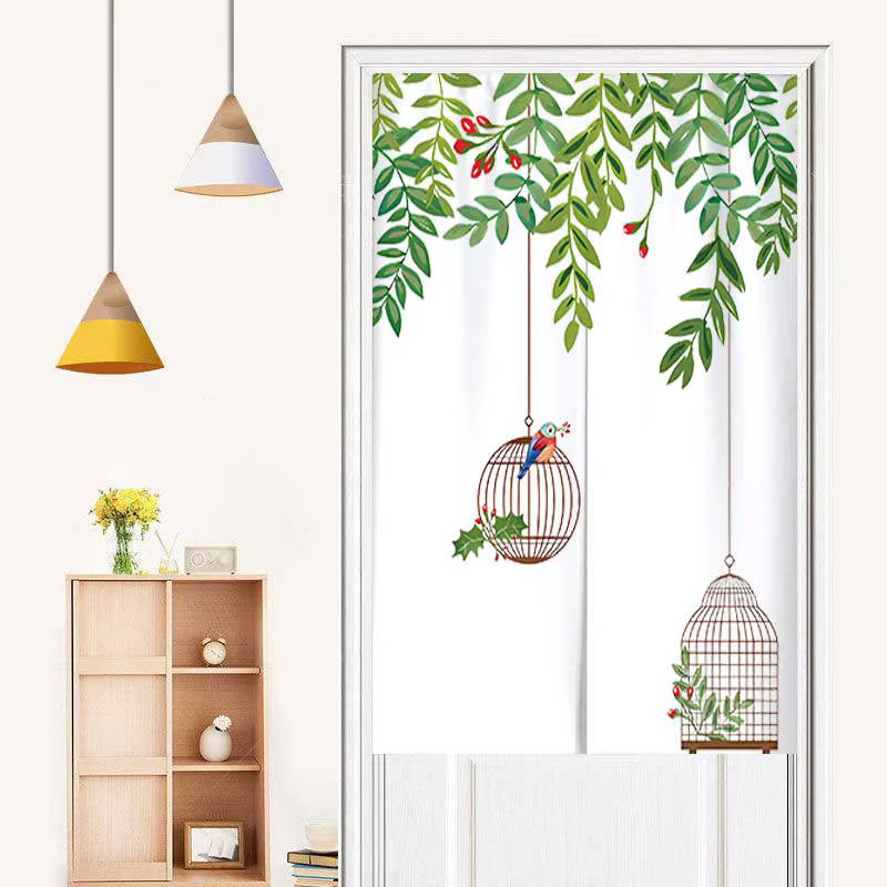 Rideau de porte plante verte pastorale, demi-rideau pour salon, chambre à coucher, cuisine, cloison 