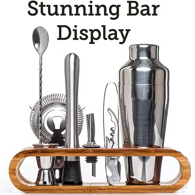 Ensemble de bar à cocktails Mixology Bartender Kit : Ensemble d'outils de bar 10 pièces avec support